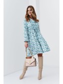 Patterned shirt dress with a belt, cream and blue 4171 - Online store - Boutique